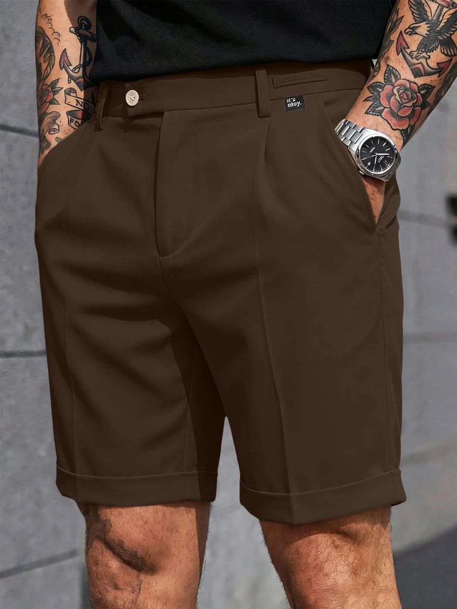 Manfinity CasualCool 男士休閒百搭通勤純色短褲 - 咖啡棕 - 查看 1