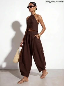 Zivah Women's Modern Commute Vacation Casual Asymmetrical Hem Long Pants - Rust Brown - View 3