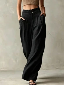 Glimmora Women's Casual Versatile Solid Color Long Pants - Black - View 3