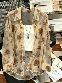Resyla Plus Size Floral Print Semi-Sheer Blouse - Multicolor - View 1