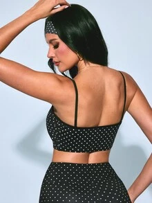 SHEIN Sovereign Charm 1pc + Regular Strap + Printed Basic Style/Black With White Dots + Sports Bra + Fitness/Yoga - Black and White - View 2
