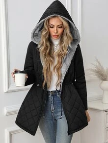 SHEIN Clasi 女款純色保暖內裡拉鍊休閒百搭長袖夾克 日常旅行穿搭 黑色 秋季 - 黑色 - 查看 8