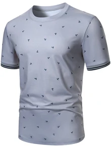 Manfinity Homme Men's Printed Top, Fashion Street Hip-Hop Casual Short Sleeve T-Shirt - Light Grey - View 5