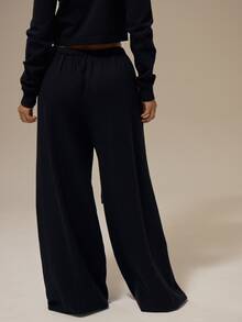 MUSERA ESSENTIALS Black Fleece Elastic Drawstring Waist Cuffed Balloon Jogger Pants Basics Loungewear Casual Everyday Essentials - Black - View 4