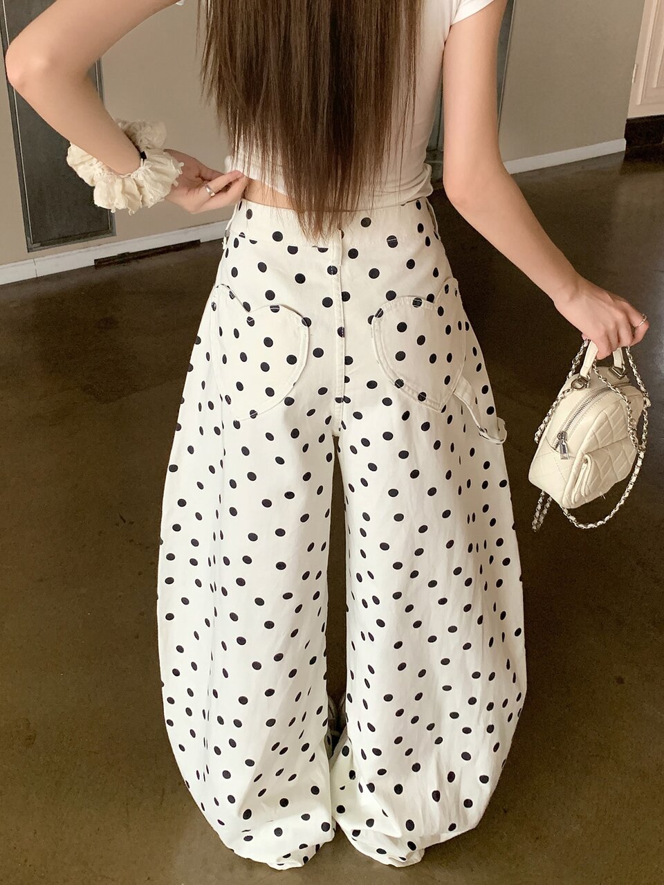 Women's Polka Dot Button Pocket Casual Versatile Daily Wear Jeans