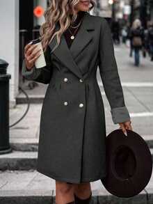 Struktiv Autumn/Winter Fashion Versatile Double-Breasted Overcoat - Grey - View 4