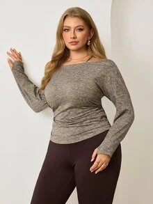 Easithlete Easithlete Plus Size Women Solid Color Pleated Casual Versatile Daily Travel Sports T-Shirt - Multicolor - View 5