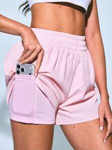 Eassivo Women's Solid Color Elastic Waist Casual Versatile Daily Travel Sports Shorts - Pink - View 4