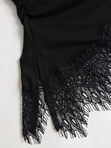 Sweetra Y2K Sexy Eyelash Trim Asymmetrical Hem Versatile Casual Commute Elegant Skirt 2 Pieces Set - Black - View 5