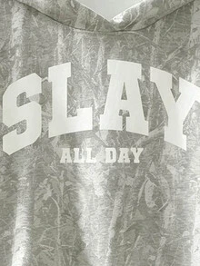 (1件) 秋冬青少年女孩休閒時尚極簡風 樹枝葉片字母 SLAY 圖案基礎連帽衛衣上衣 - 彩色 - 查看 5
