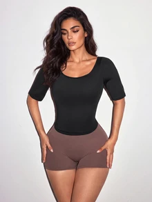Slayform Open Back 3/4 Sleeve Yoga Pilates Fitness Top Slimming Backless Premium Yoga Wear - Black - View 5