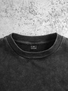 StoneGrade 黑色 62% 棉水洗做舊短版 T-shirt，美式復古豹紋印花 - 黑色 - 查看 6