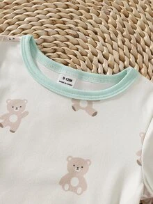Baby Boys Spring/Autumn Cartoon Bear Print Random All-Over Print Crew Neck Long Sleeve Top And Elastic Waist Long Pants Snug Fit Loungewear - Multicolor - View 6