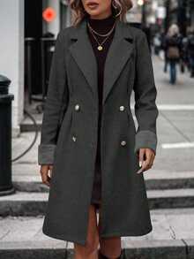 Struktiv Autumn/Winter Fashion Versatile Double-Breasted Overcoat - Grey - View 5