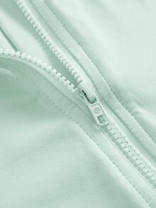 SHEIN 兒童青少年女孩秋冬時尚休閒純色藍色長袖立領拉鍊上衣背心迷你裙褲 3件套 開學季 - 綠色 - 查看 3