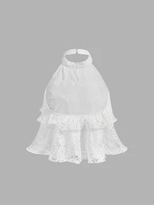 SHEIN MOD Women's 1pc Lace Floral Halter Neck Backless Ruffle Layered Sleeveless White Cute Coquette Top For Women Going Out Party Fall Blouse - White - View 2