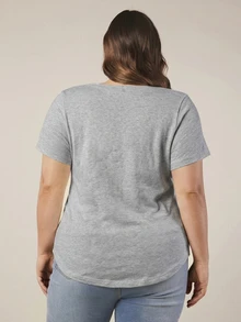 SHEIN BASICS 大尺碼純色V領T恤夏季上衣 - 淺灰色 - 查看 2