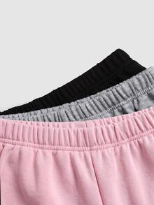 SHEIN Girlism 青少年女孩 3件組 針織寬腿時尚印花長褲 簡約系列 3入組 日常百搭 適合休閒運動校園風 棕色 - 彩色 - 查看 8