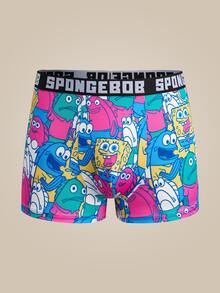 SpongeBob SquarePants | SHEIN Celana Dalam Boxer Pria dengan Ikat Pinggang Huruf dan Motif Kartun - MultiWarna - View 1
