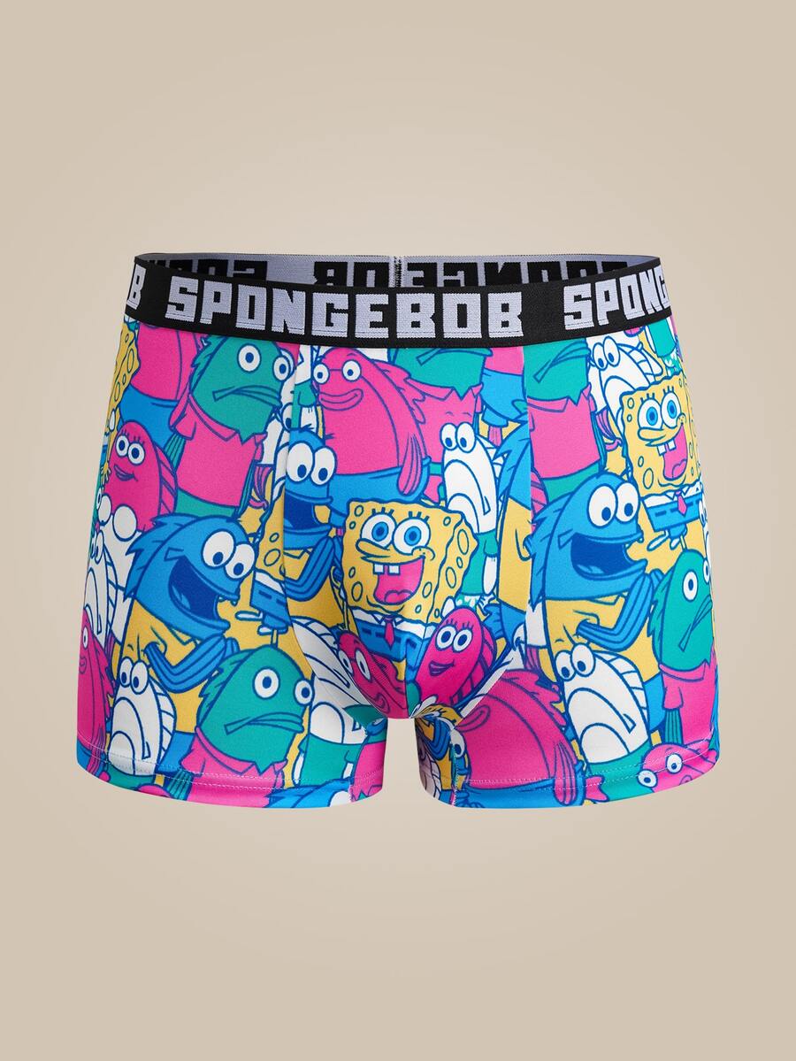 SpongeBob SquarePants | SHEIN Celana Dalam Boxer Pria dengan Ikat Pinggang Huruf dan Motif Kartun - MultiWarna - View 1