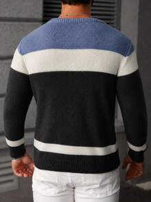 Manfinity Mode Men's Casual Colorblock Patchwork Sweater, Autumn/Winter - Grey - View 2