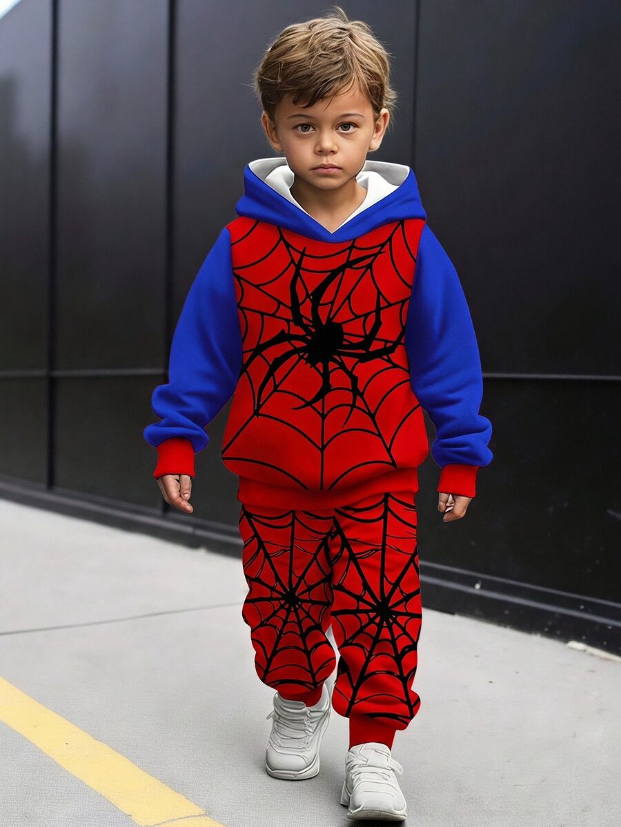 Young Boys Casual Minimalist Kids Loose Fit Sporty Hoodie & Pants 2 Pieces Set, Long Sleeve, Suitable For Autumn/Winter - Multicolor - View 1