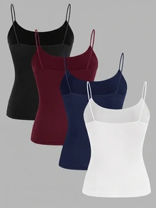 SHEIN EZwear 4件組 春夏基礎款細肩帶背心 - 彩色 - 查看 2
