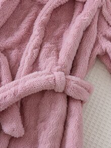 Cozy Pixies 新生兒男嬰/女嬰連帽長袖抓絨繫帶晨袍 秋冬款 - 粉色 - 查看 4