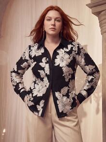 MOTF PREMIUM PLUS SIZE WOMEN'S FLORAL PRINT LONG SLEEVE BLOUSE - Black - View 1