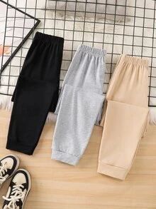 SHEIN 買2送1 童裝大童男孩休閒運動 23圖案 黑灰色卡其色保暖內裡加厚運動長褲多件套裝，適合秋冬、學校、家庭聚會、度假、派對、秋季穿搭、冬季穿搭 - 彩色 - 查看 4