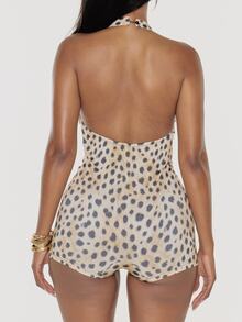 MUSERA Leopard Print Halterneck Sleeveless Playsuit Unitard Winter Fall Womens Unitard Going Out Outfit Party - Multicolor - View 5