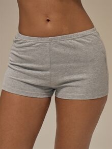 MUSERA 2件組灰色黑色彈性腰帶前片直筒褲管熱褲長度居家短褲套裝，基礎休閒居家日常必備 - 彩色 - 查看 1