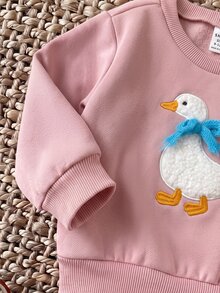 SHEIN Babygirl Cute Casual Knit Cartoon Pattern Sweatshirt & Elastic Waist Long Pants 4pcs Set - Pink - View 5