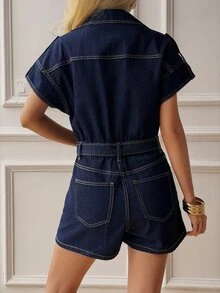 DAZY Women's Casual Washed Denim Overalls And Romper - Dark Wash - View 4