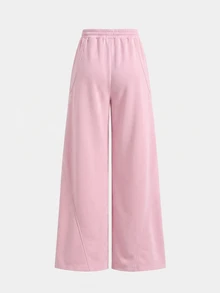 SHEIN Teen Girls Light Gray Loose Drawstring Wide Leg Sweatpants, Fall Clothes Back To School - Pink - View 2