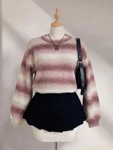 SHEIN Unity 女款落肩長袖漸層百搭休閒時尚針織衫 - 彩色 - 查看 5