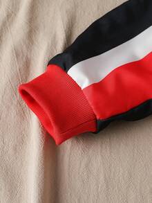 Big Boys Winter Hooded Racing Jacket Red Black Color Block Patch Letter Print Fleece Lined Zip Up Outerwear For Sports Outdoor Daily - Red - View 7