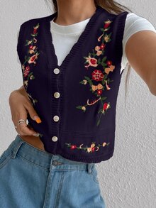 Rivivi Sweet Casual Versatile Embroidered Vest - Multicolor - View 1