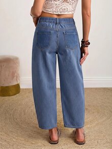 EMERY ROSE Plus Size Women's Pocket Design Striped Casual Loose Fit Denim Jeans - Dark Wash - View 2