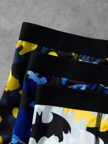 BATMAN X SHEIN 3pcs/Set Celana Dalam Boxer Anak Laki-Laki Balita Motif Digital Bahan Poliester Spandex 4-7 Tahun - Hitam - View 4