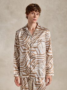 EverLounge Men's Luxury Drape Satin Coffee-Colored Wavy Pattern Vintage Loose Fit Loungewear Top - Brown - View 4