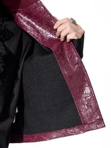 ROMWE MEN Casual Men's Solid Color PU Leather Fashion Versatile Suit Vest - Burgundy - View 11