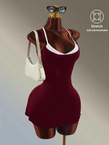 Amplova Women's Minimalist Colorblock Sports Dress And Shorts Set - Burgundy - View 1