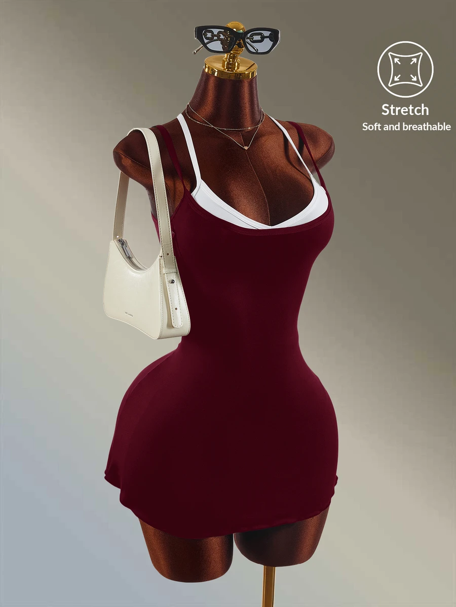 Amplova Women's Minimalist Colorblock Sports Dress And Shorts Set - Burgundy - View 1
