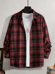 Manfinity Homme Men's Casual Plaid Long Sleeve Shirt, Autumn - Multicolor - View 1
