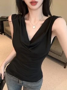 DAZY Autumn/Winter Off-Season Slim Fit Elegant Solid Color Women's Top Cute Tops - Black - View 2