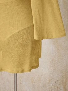 SHEIN ICON 女款大尺碼純色長袖時尚沙灘度假洋裝 - 淡黃色 - 查看 4