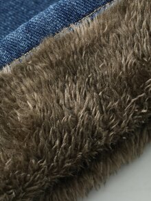 Dazy Kids Young Boys Loose Straight Leg Thermal Lined Long Pants Autumn/Winter Denim Washed Thick Jeans - Blue - View 7