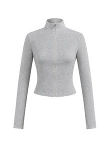 SHEIN Girlism Teen Girls All-Match Casual Versatile Zip-Up 2pcs Pieces Set, Multi-Piece Set - Grey - View 4