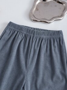 2件組小男孩休閒運動學院風街頭可愛酷感圓領衛衣＋長褲，適合日常外出、上學、運動，春秋季穿著，極簡設計，舒適時尚，柔軟面料，適合秋冬，適合4-8歲男孩日常穿著 - 藍色 - 查看 4